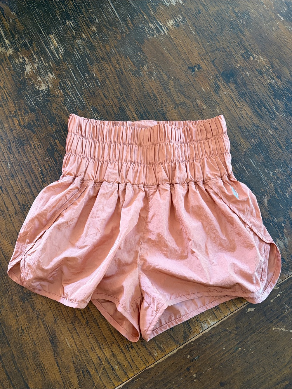 Free People High-Waist Smocked Athletic Shorts in Dusty Rose